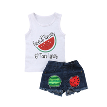 Conjunto de ropa de verano para niños y niñas, pantalones cortos de tela vaquera, traje de 2 piezas, 1-5T 2024 - compra barato