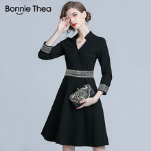 Bonnie Thea autumn women dress female black short dress vestidos elegant office OL party ladies dresses women's clothes 2018 2024 - buy cheap