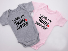 Cute Twins Baby Bodysuit I LOVE MY TWIN SISTER and BROTHER Printed Cotton Twins Baby Clothes Newborn Boys Girls Romper 0-18M 2024 - buy cheap