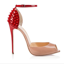 Summer Fashion Gladiator Sandals Women Thin High Heels Patent Leather Red Rivets Peep Toe Designer Shoes Luxury Elegant Pumps 2024 - buy cheap