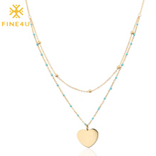 FINE4U N211 Gold Color Heart Pendants Necklace For Women Double Layer Stainless Steel Chain Rosary Beads Necklace Wholesale 2024 - buy cheap