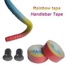 2pcs Rainbow Color Road Bicycle Handlebar Tape with Bar End Plugs Non-slip PU + EVA Sweat Absorb Fixed Gear Bike Handle Belt 2024 - buy cheap