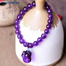 Wholesale Purple Natural Crystal Bracelets Round Beads With Fox Pendant Hand String Lucky Beauty for Women Gift Crystal Jewelry 2024 - buy cheap