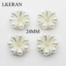New Alloy button 24mm White Flower pearl button 10pcs Flat back Metal crystal button DIY Handmade Craft Decorative Scrapbook 2024 - compre barato
