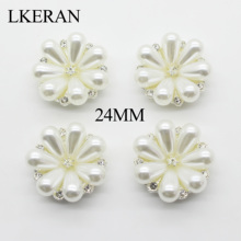 New Alloy button 24mm White Flower pearl button 10pcs Flat back Metal crystal button DIY Handmade Craft Decorative Scrapbook 2024 - buy cheap