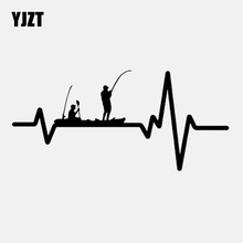 YJZT 17.5CM*8.2CM Decal Vinyl Car Sticker Heart Beat Line Fishing Kayak Fish Line Rod Reel Pole Guys Black/Silver C24-0545 2024 - buy cheap
