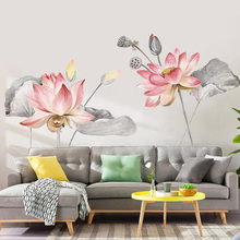 Lotus living-papel tapiz para habitación, pegatina de pared, decoración de dormitorio, decoración del hogar, pegatinas de pared de elementos chinos 2024 - compra barato