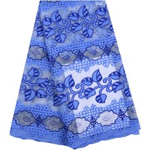 Новейшая детская синяя африканская кружевная ткань высокого качества, французский тюль, кружевная ткань со стразами, нигерийские сетчатые шнурки для свадьбы S1623 2024 - купить недорого
