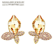 Neoglory Austria Crystal & Rhinestone Stud Earrings Romantic Butterfly Stylish Light Yellow Gold Color Elegant Design For Lady 2024 - buy cheap