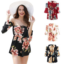 Sexy Rompers Womens Jumpsuit Fashion Floral Print Belted Waist Tied Layered Playsuit Women Fall Loose Overalls Party Holiday 2024 - buy cheap
