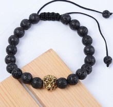 8mm xy434 oro ajuste encanto cobre León naturaleza piedra negra lava volcánica pulsera Buda Yoga aceites esenciales difusor 2024 - compra barato