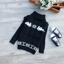 Теплая верхняя одежда с высоким воротником, свитер для мальчиков, свитер для маленьких девочек с мультяшным рисунком, джемпер, осенне-зимние детские вязаные пуловеры, детская одежда 2024 - купить недорого