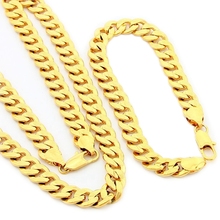 Cuban Chain Set  Yellow Gold Filled Mens Necklace Bracelet Set (24"+8.3") 2024 - buy cheap