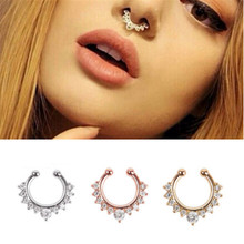 Creative Stainless Steel Nose Rings and Studs Fake Septum Piercing Crystal Nose Hoop Fake Nose Rings&Studs Women Body Jewelry 2024 - buy cheap