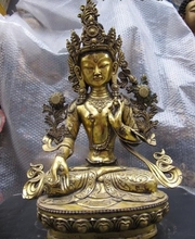 Tibet Buddhism Copper Bronze gild White Tara Bodhisattva Kwan-Yin Buddha Statue 2024 - buy cheap