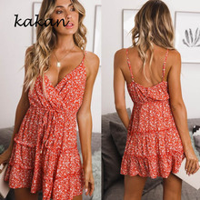 Kakan summer hot sexy women floral dress sleeveless strap dress deep V-neck tunic dress 2024 - buy cheap