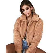 New Fashion Jackets Lapel Neck Fleece Fur Coat 2018 Women Autumn Winter Warm Soft Thick Plush Zipper Overcoat Outerwear 2024 - buy cheap