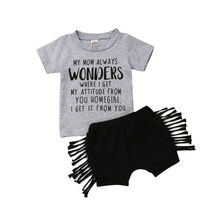 Moda criança crianças bebê meninas camisetas + tassel calças curtas outfits 2024 - compre barato