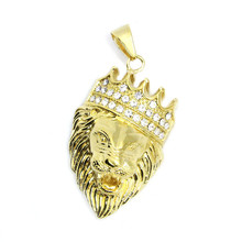 Pingente dourado de leão e coroa masculina, mais novo pingente de leão com pedras em aço inoxidável 316l, joias da moda, pingente de leão dourado, 2018 2024 - compre barato