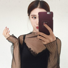 Lace sexy tops women 2018 summer vogue tee shirt female long sleeve tshirts see-through transparent fishnet mesh top 2024 - buy cheap