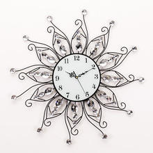 European Home Mute Crystal Drill Wrought Iron Wall Clock Living Room Personality Wall Stickers Clock Modern Design Wall Clocks 2024 - buy cheap