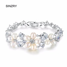 SINZRY nupcial elegante joyería cúbica Zironia brillante pulsera perla natural flor encanto pulseras señora boda pulseras 2024 - compra barato