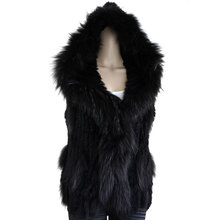 Winter Fashion Women Short Hooded Real Fur Vests Knitted Rabbit Fur Gilets With Tassels Solid Hoody Raccoon Fur Collar Waistcoat 2024 - buy cheap