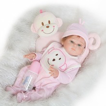 Npk-bebê reborn 20 polegadas, boneca de silicone com travesseiro de macaco macio, boneca reborn com corpo inteiro de silicone 2024 - compre barato