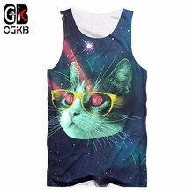 OGKB Tank Top Man 2018 New Star cat ray Tank Top Men's Funny Purple Galaxy Space 3D print Sleeveless Animal cat Hiphop 2024 - buy cheap