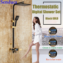 Senduk- conjunto de chuveiro digital de bronze, sistema de chuveiro termostático para banheira, banheiro, torneira, misturador, preto e dourado 2024 - compre barato