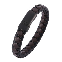 Black Stainless Steel Magnetic Clasp Men Bracelet Braided Leather Bracelet for Male Jewelry Vintage Man Accessories Gifts SP0023 2024 - buy cheap