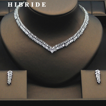 HIBRIDE Beautiful Leaf Shape Elegant Women Bridal Jewelry Set Top Quality Female Engagement Necklace Earring Set N-276 2024 - buy cheap