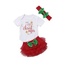 Рождественские комплекты одежды для новорожденных и маленьких девочек 3 предмета, белый комбинезон с короткими рукавами и буквенным принто... 2024 - купить недорого