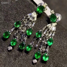 natural green emerald gem drop earrings S925 silver Natural gemstone earring Luxurious big Tassels for women party gift jewelry 2024 - buy cheap