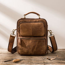 2022 New Brown Men's Shoulder Bag Genuine Leather Handle Messenger Bag Small Vintage Handmade Crazy Horse Leather Bag 2024 - buy cheap