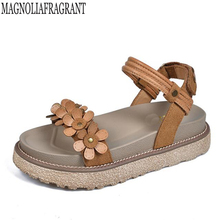 Sandalias con punta de plataforma abierta para mujer, zapatos planos romanos, flores, de verano, k176 2024 - compra barato