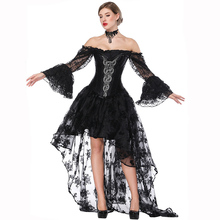 Victoriano negro satén vestido corsé sexy mujeres Bustiers Steampunk ropa largo traje con falda Vintage Set de corsé 2024 - compra barato