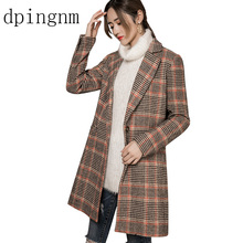 Winter New Women's Cashmere Double-Faced Woolen coat Fashion Lattice V-Neck Long Section Wool Soft Warm Female Thick Coat 2024 - buy cheap