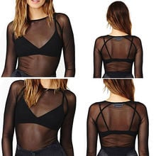 Tops transparentes sexys para mujer, Crop Tops de Color sólido, Tops transparentes de malla, delantal 2024 - compra barato