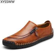 Sapatos casuais masculinos de couro rachado, calçados sem cadarço para dirigir de alta qualidade, loafers masculinos, tamanhos 36 a 46 2024 - compre barato