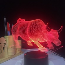 Luz de noche de dormitorio con sensor táctil cambiable, lámpara LED 3D acrílica de Toro, con lámpara de mesa por USB, ganado OX, 7 colores 2024 - compra barato
