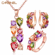 CARSINEL Colorful Jewelry Sets Cubic Zircon Hypoallergenic Rose Gold color Necklace/ Earrings/Ring Wedding Jewelry for Women 2024 - buy cheap