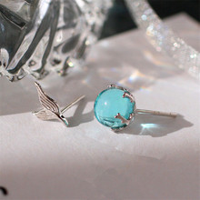 925 Sterling Silver Blue Crystal Mermaid Stud Earring For Women Wedding Ear Pierced Earings Creative Fashion Jewelry 2024 - buy cheap
