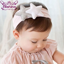 Nishine New Kids Wide Hair Band with Lovely 2 Big Star Decoration Baby Girls Cotton Blend Elastic Headband Headwraps 2024 - buy cheap