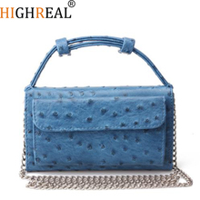 Ostrich Pattern Genuine Leather Women Clutch Evening Bags Chain Fashion Ladies Shoulder Crossbody Messenger Bags for Women 2024 - buy cheap