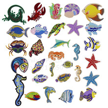 Free Shipping 10 pcs Lobster marine sea animals fish crab Patch Embroidered cartoon patch iron on Motif Applique DIY accessory 2024 - buy cheap