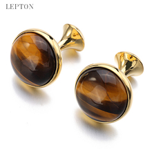 Low-key Luxury Tiger-eye Stone Cufflinks for Mens Lepton High Quality Round Tigereye Stone Cuff links Relojes gemelos Best Gift 2024 - buy cheap