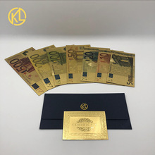 Metal Craft Money Colored Gold Plated banknotes set 7/8pcs Euro 5 10 20 50 100 200 500 for banknote collection and valuable gift 2024 - buy cheap