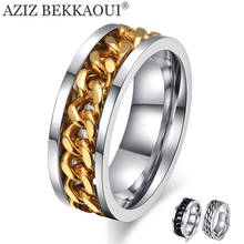 AZIZ BEKKAOUI Fashion Name Wedding Rings Stainless Steel Special Turnable Chain Design Finger Rings 3 Color Wide Ring for Men 2024 - buy cheap