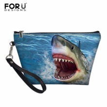 FORUDESIGNS Cosmetic Bag Small PU Leather Makeup Bag Necessaire Travel Women Shark Dolphoin Make Up Bag Toiletry Wash Kit Bag 2024 - buy cheap